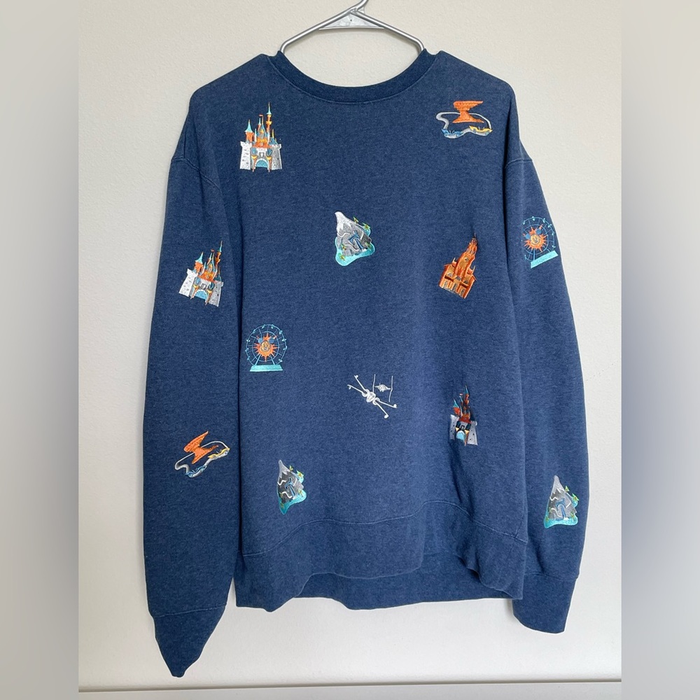 Disneyland Embroidered Park Icons All Over Sweater M